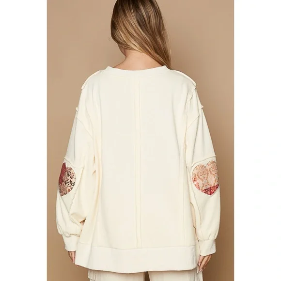 POL Love Letter Patch Relaxed Fit Sweatshirt in Cream - Picture 5 of 6